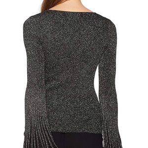 MILLY Womens Metallic Rib Flare Sleeve Sweater